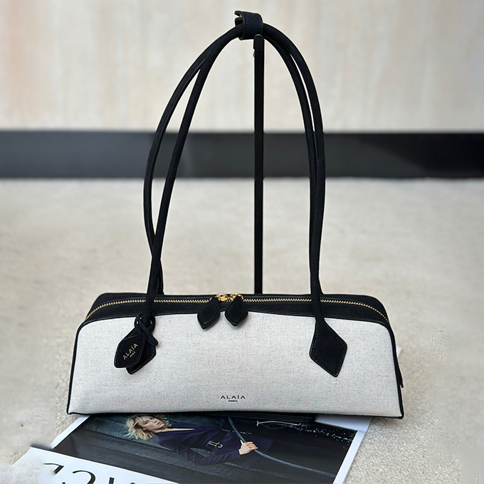 alaïa le teckel fabric long barrel shoulder handbag
